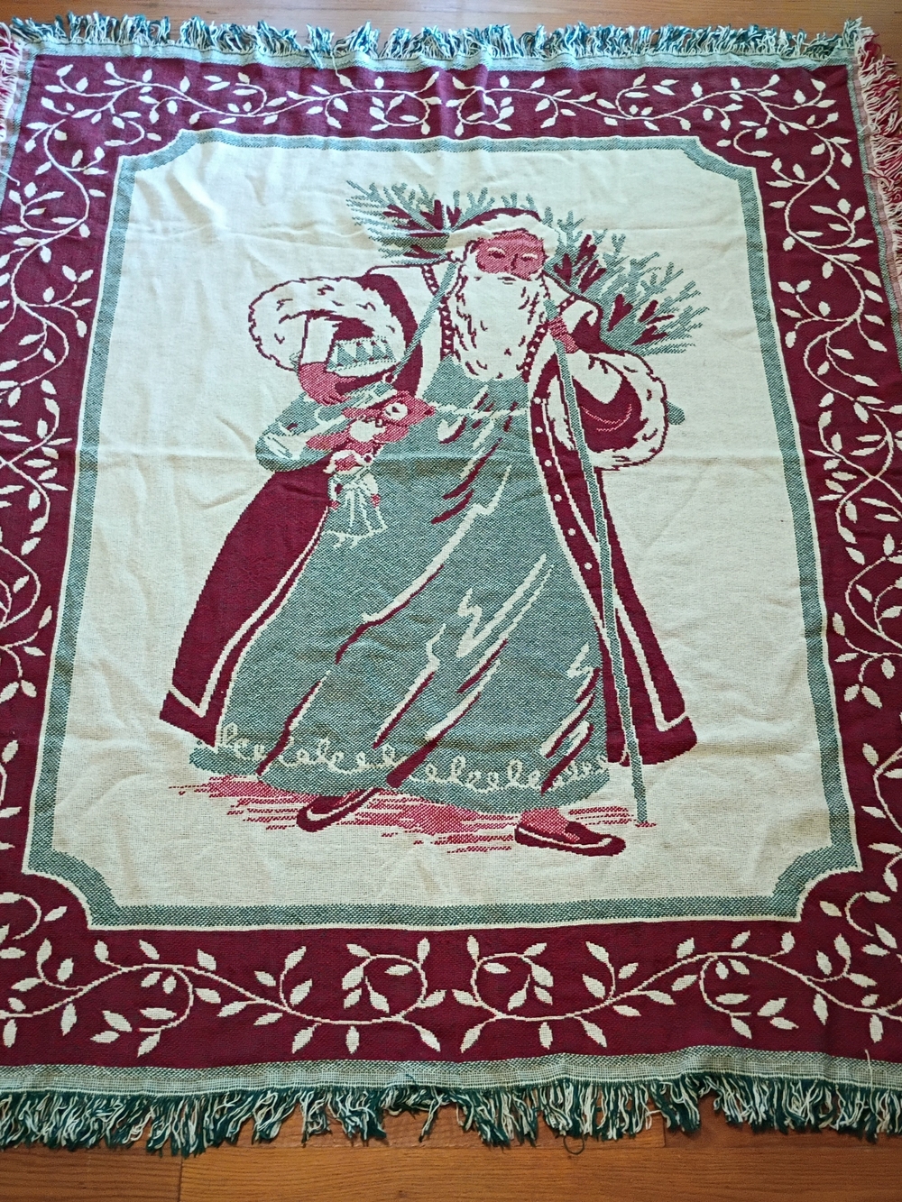 Crown Craft Santa Claus Christmas Vintage Tapestry Throw Blanket